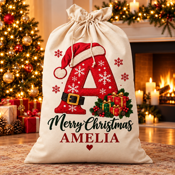 Personalised Christmas Santa Sack – Name & Initial Gift Bag