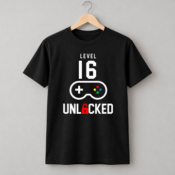 Level 16 Unlocked Gaming T-Shirt – 16th Birthday Gamer Gift