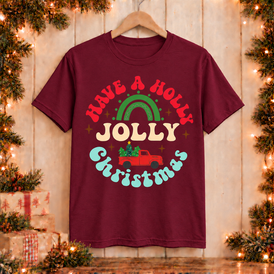 Have a Holly Jolly Christmas T-Shirt – Retro Rainbow & Christmas Truck
