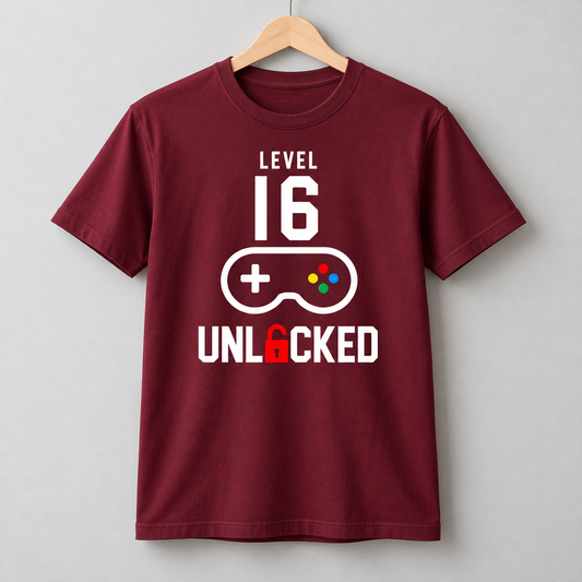 Level 16 Unlocked Gaming T-Shirt – 16th Birthday Gamer Gift
