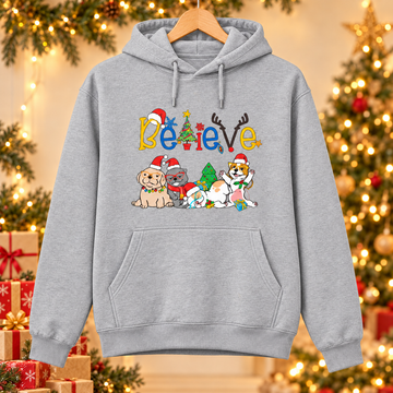 Believe Christmas Unisex Hoodie – Colourful Festive Graphic Hooded Sweatshirt