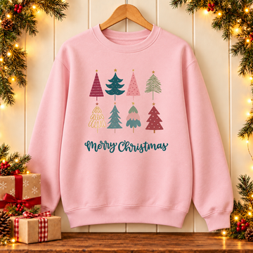Merry Christmas Sweatshirt – Colourful Christmas Trees