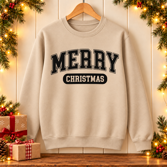 Merry Christmas Sweatshirt – Varsity Festive Jumper