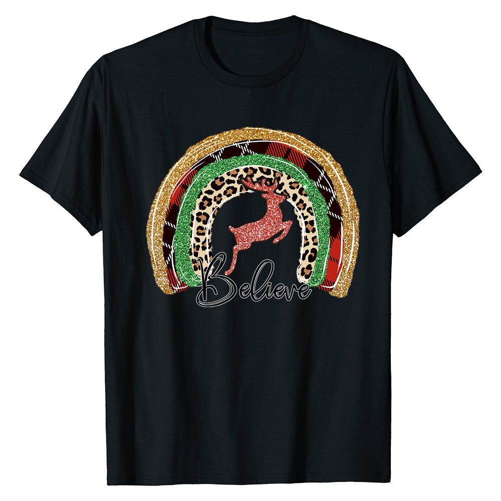 Festive Reindeer Rainbow  T-Shirt