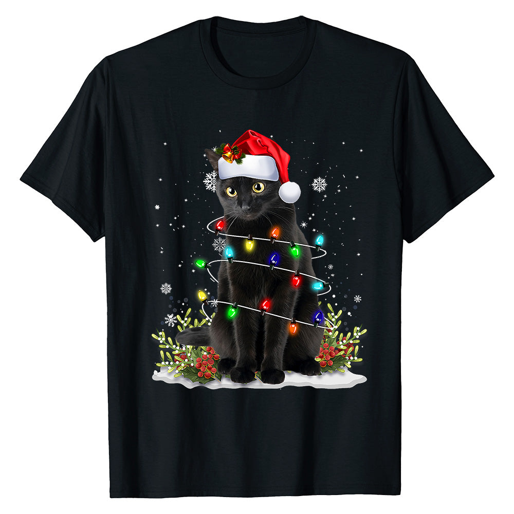 Festive Cat Lights Christmas  T-Shirt