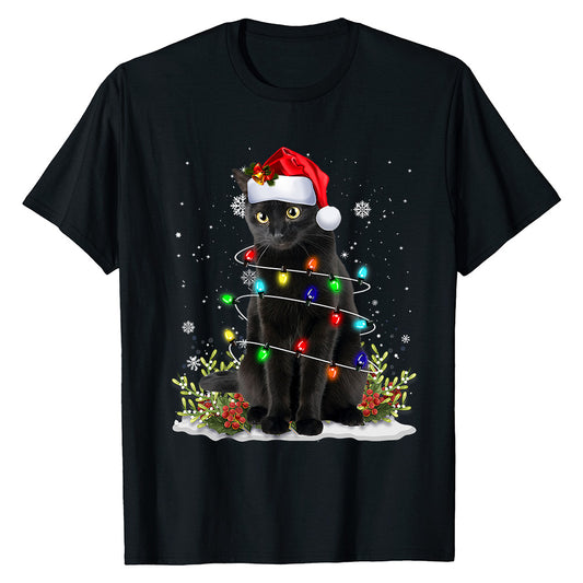 Festive Cat Lights Christmas  T-Shirt