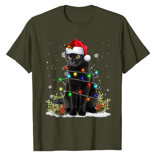 Festive Cat Lights Christmas  T-Shirt