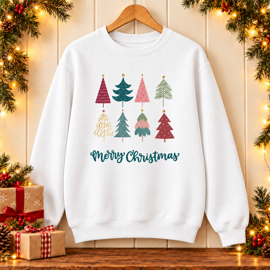Merry Christmas Sweatshirt – Colourful Christmas Trees
