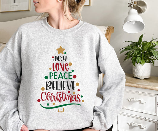 Joy Love Peace Believe Christmas Jumper